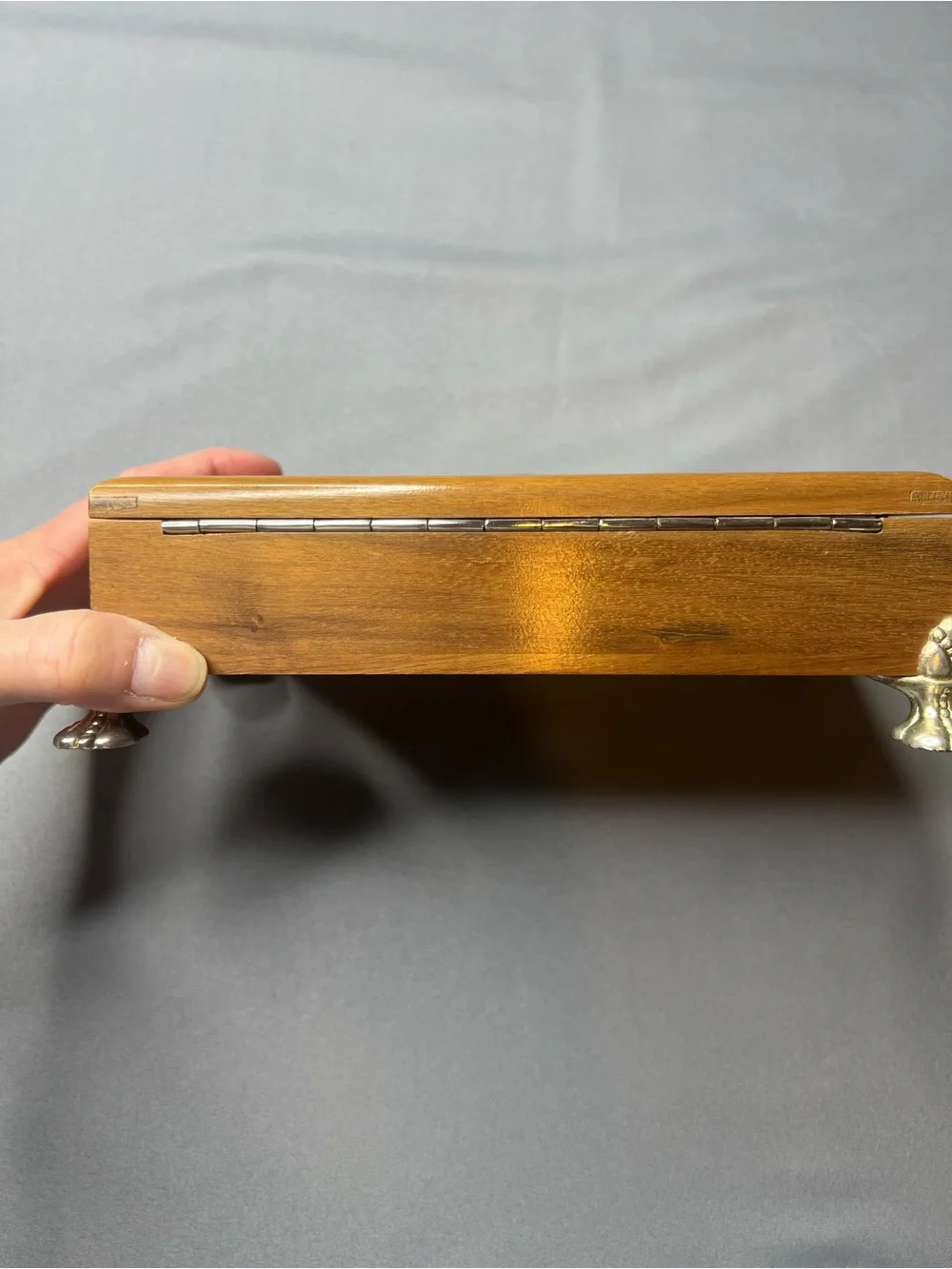 Vintage Ronson Wooden Trinket Box Silver-Plated Feet & Lid Accent | Made in USA